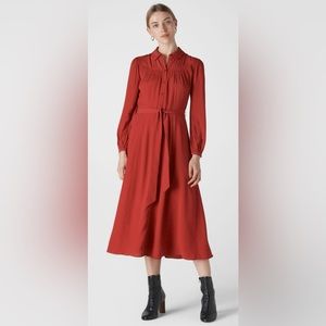 Whistles Smocked Yoke Long Sleeve Midi Shirt Dress